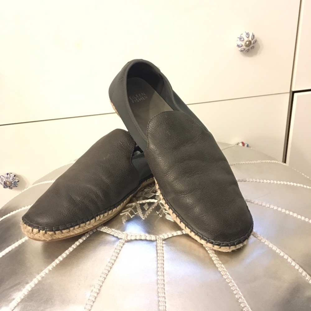 EILEEN FISHER grey leather espadrilles